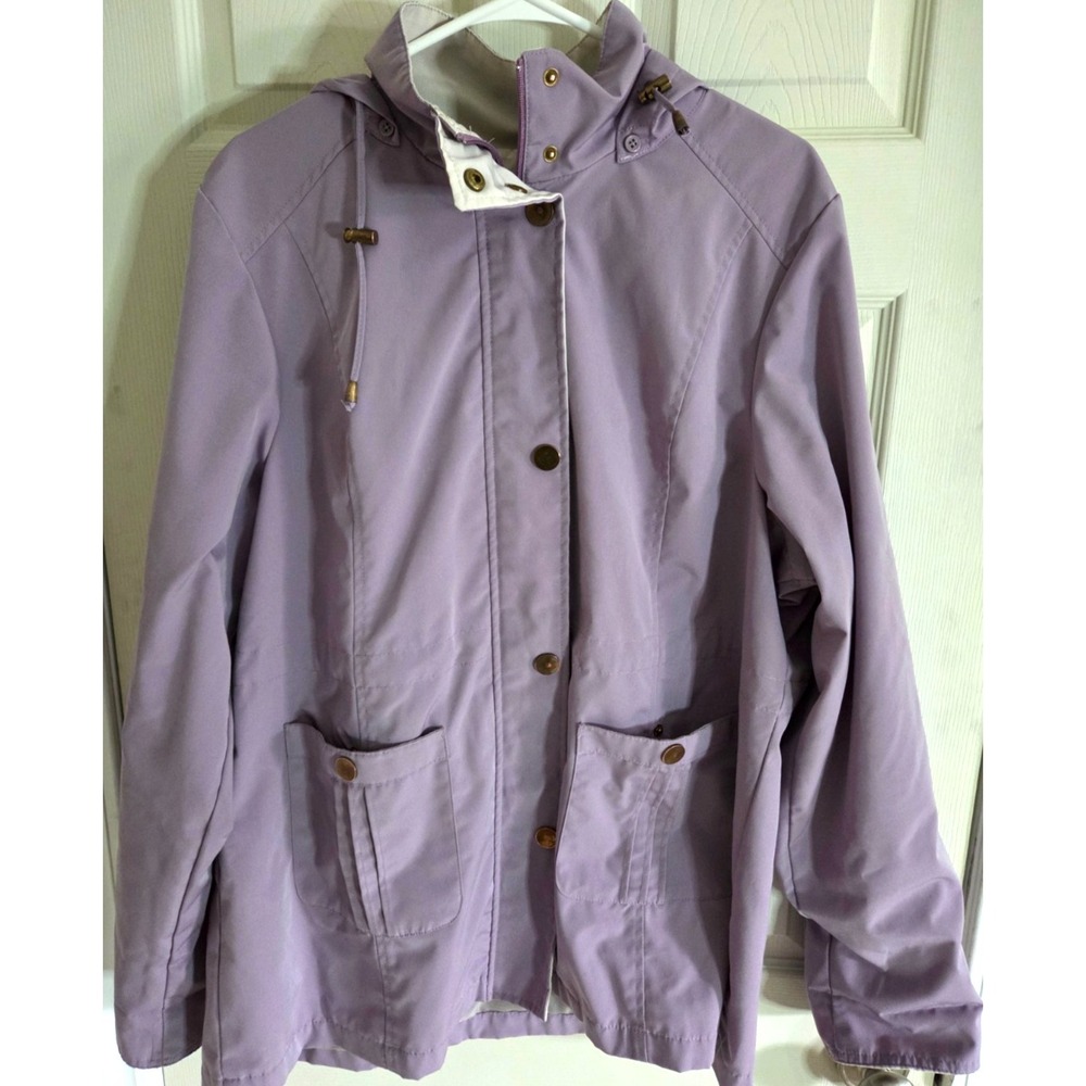 MINT! Bergen & Tate Women's Jacket LARGE Purple Water Resistant Button Hood